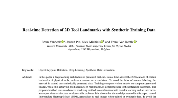 Impression of the publication "Real-time Detection of 2D Tool Landmarks with Synthetic Training Data"