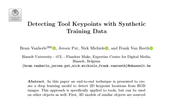 Impressie van de publicatie "Detecting Tool Keypoints with Synthetic Training Data"
