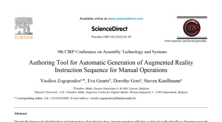 Impressie van de publicatie "Authoring Tool for Automatic Generation of Augmented Reality Instruction Sequence for Manual Operations"