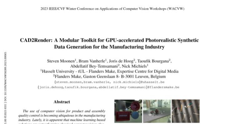 Impressie van de publicatie "CAD2Render: A Modular Toolkit for GPU-accelerated Photorealistic Synthetic Data Generation for the Manufacturing Industry"