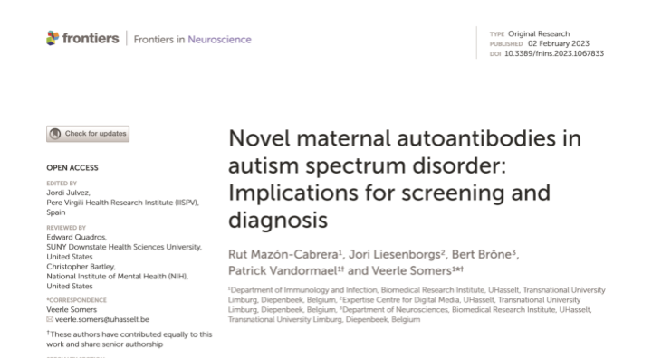 Impressie van de publicatie "Novel maternal autoantibodies in autism spectrum disorder: Implications for screening and diagnosis"