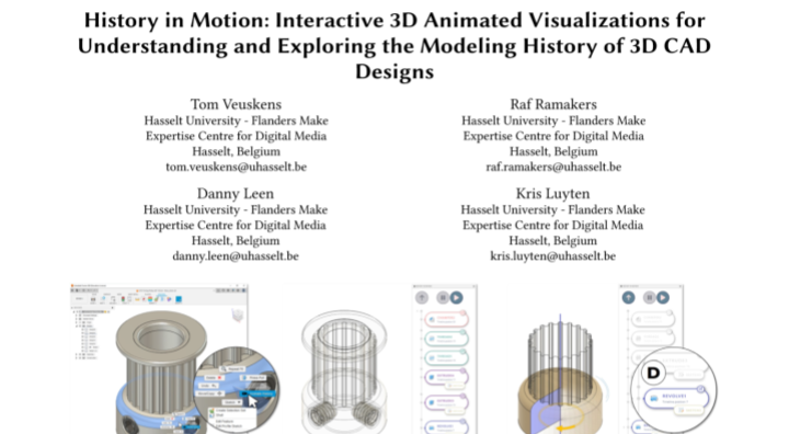 Impressie van de publicatie "History in Motion: Interactive 3D Animated Visualizations for Understanding and Exploring the Modeling History of 3D CAD Designs"