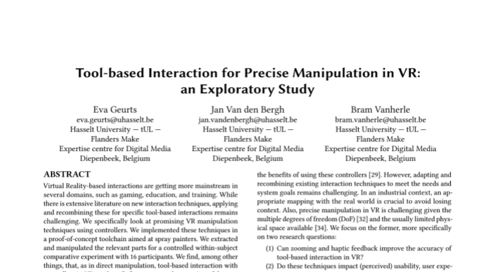 Impression of the publication "Tool-based Interaction for Precise Manipulation in VR: an Exploratory Studyy"