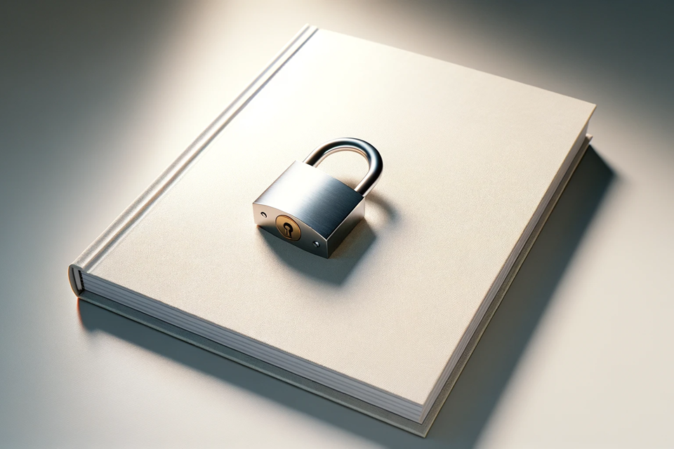 DALL·E 2023 12 20 09.46.08 A Realistic Image Of A Simple, Open Padlock Placed On A Plain, Coverless Academic Journal. The Padlock Is Basic And Unadorned, With Its Shackle Unlock