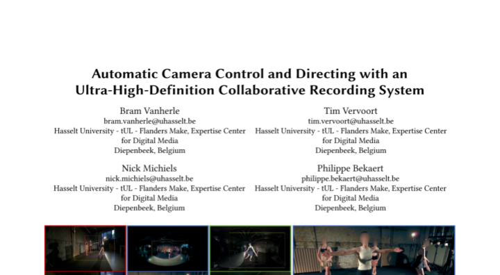 Impression of the publication "Automatic Camera Control and Directing with an Ultra-High-Definition Collaborative Recording System"