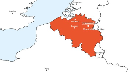 Map showing where UHasselt in located