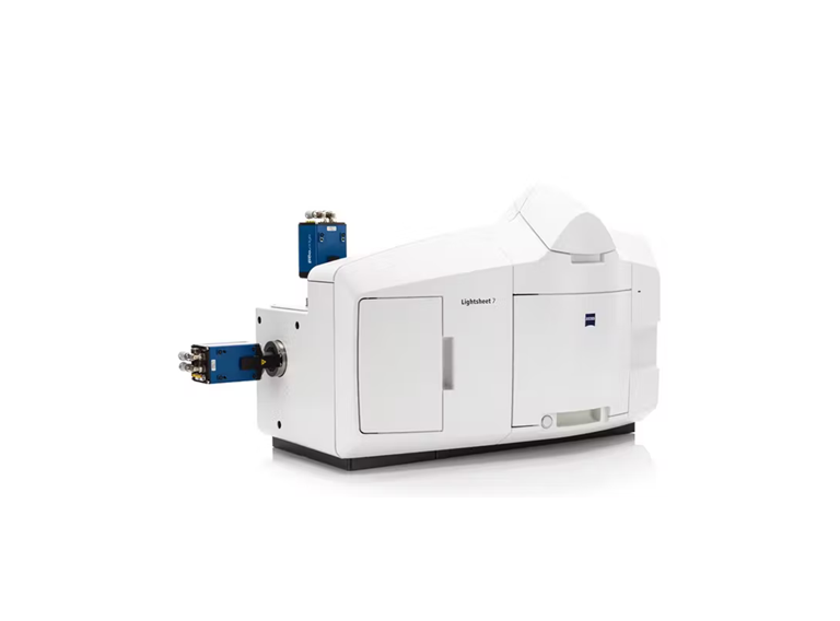 Picture of a Zeiss Lightsheet 7 microscope equiped with two scientific CMOS cameras