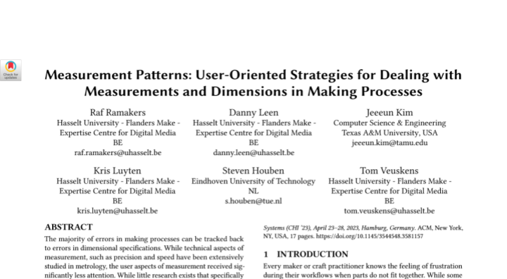 Impression of the publication "Measurement Patterns: User-Oriented Strategies for Dealing with Measurements and Dimensions in Making Processes"