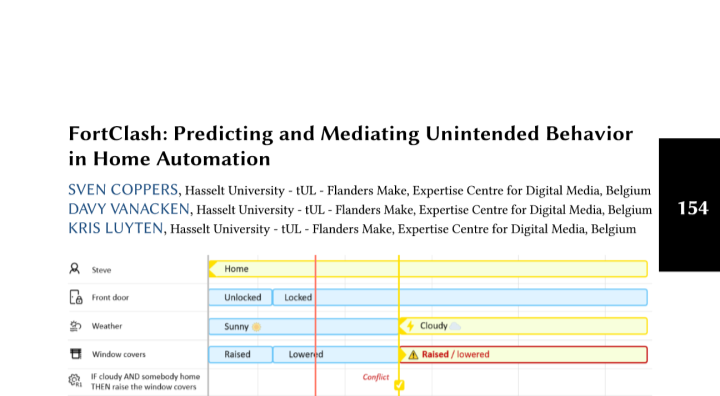 Impressie van de publicatie "FortClash: Predicting and Mediating Unintended Behavior in Home Automation"