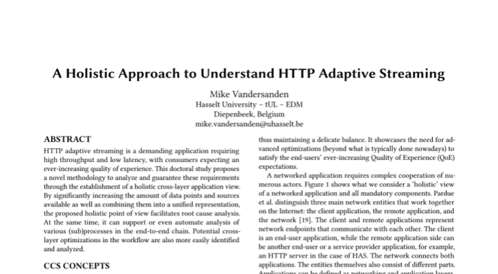 Impression of the publication "A Holistic Approach to Understand HTTP Adaptive Streaming"