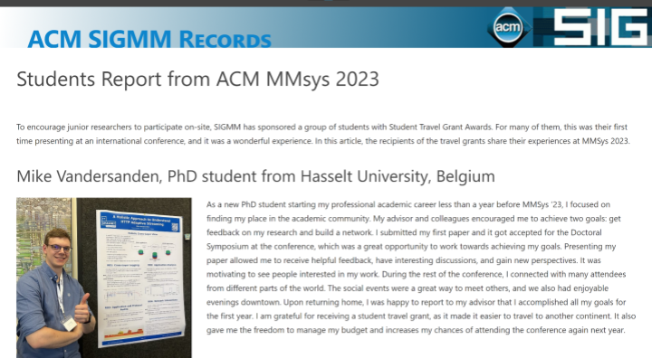 Impression of Mike's ACM MMsys 2023 student report