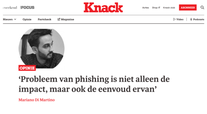 Impression of the Knack article "Probleem van phishing is niet alleen de impact, maar ook de eenvoud ervan