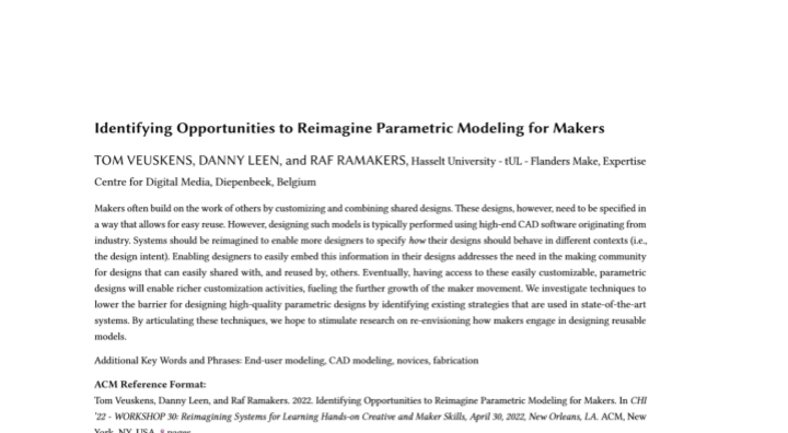 Impression of the publication "Identifying Opportunities to Reimagine Parametric Modeling for Makers"
